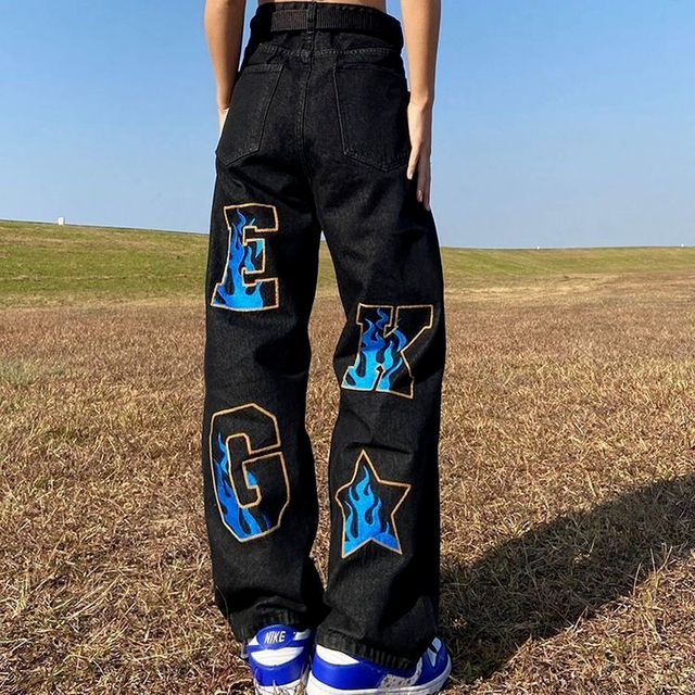 Jeans Larghi da Uomo in Stile Hip-Hop Americano Retrò