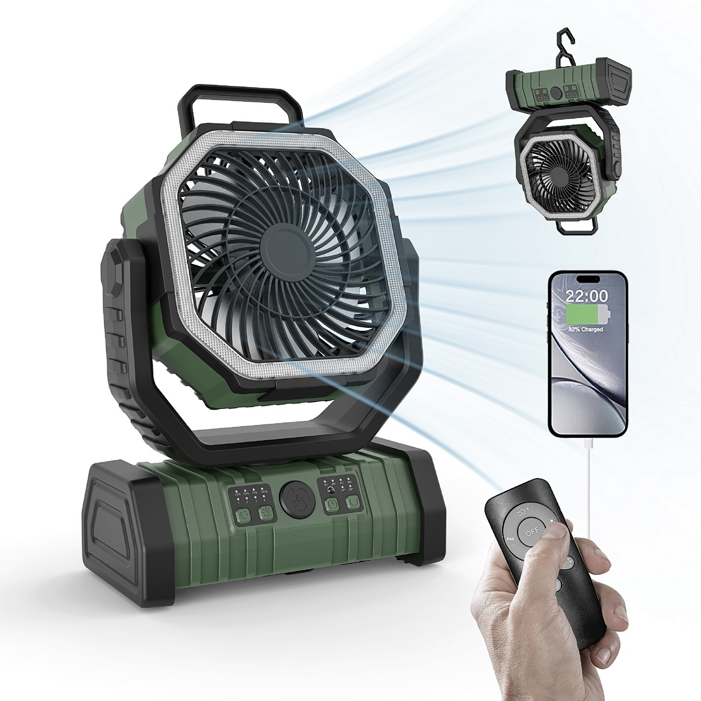 Banca di alimentazione portatile da esterno, luce LED, ventilatore da campeggio