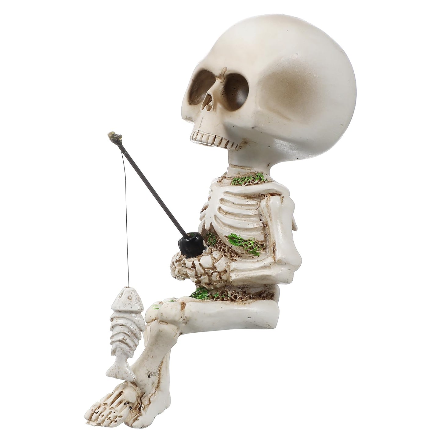 GANAZONO Decorazione per Acquario Scheletro, Teschio di Pesce, Decorazione per Terrario di Rettili, Statua di Teschio da Pesca, Statuette di Scheletri in Resina, Sculture, Decorazioni di Halloween