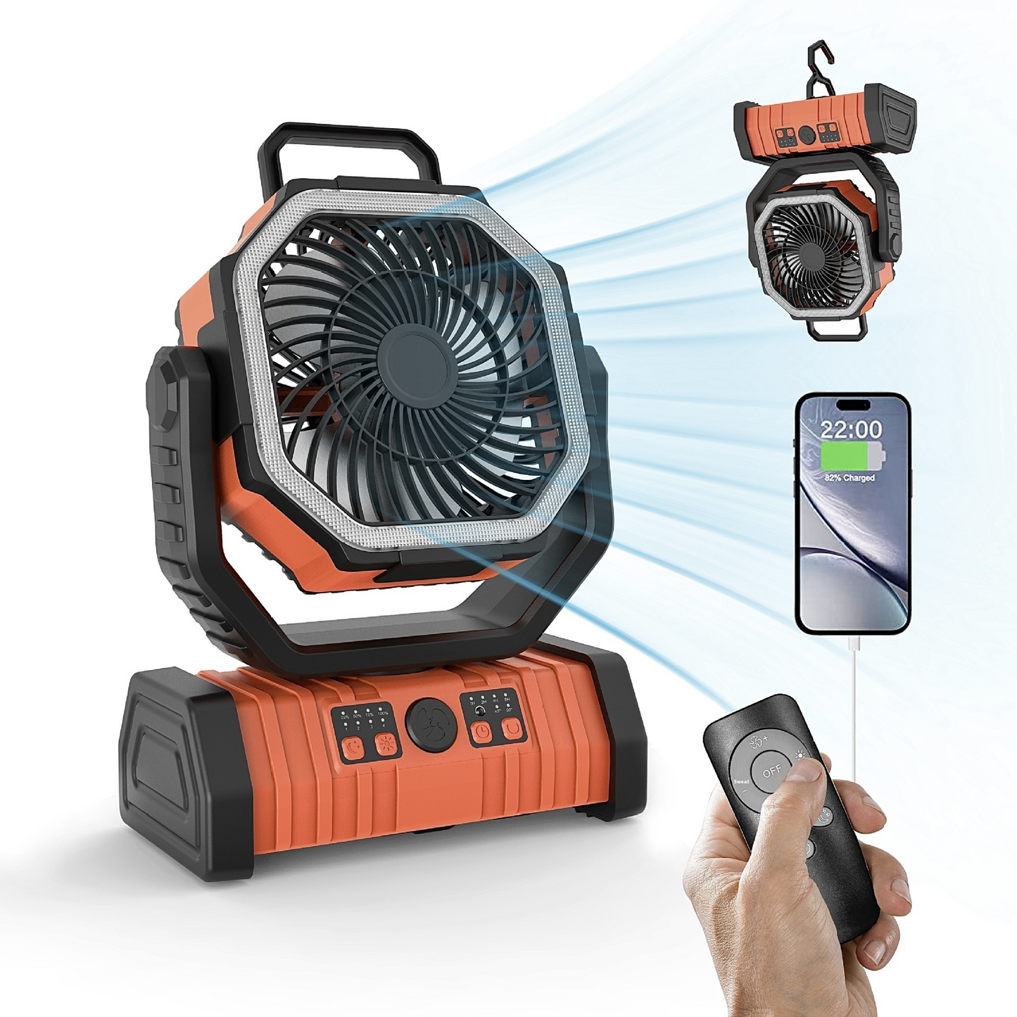 Banca di alimentazione portatile da esterno, luce LED, ventilatore da campeggio