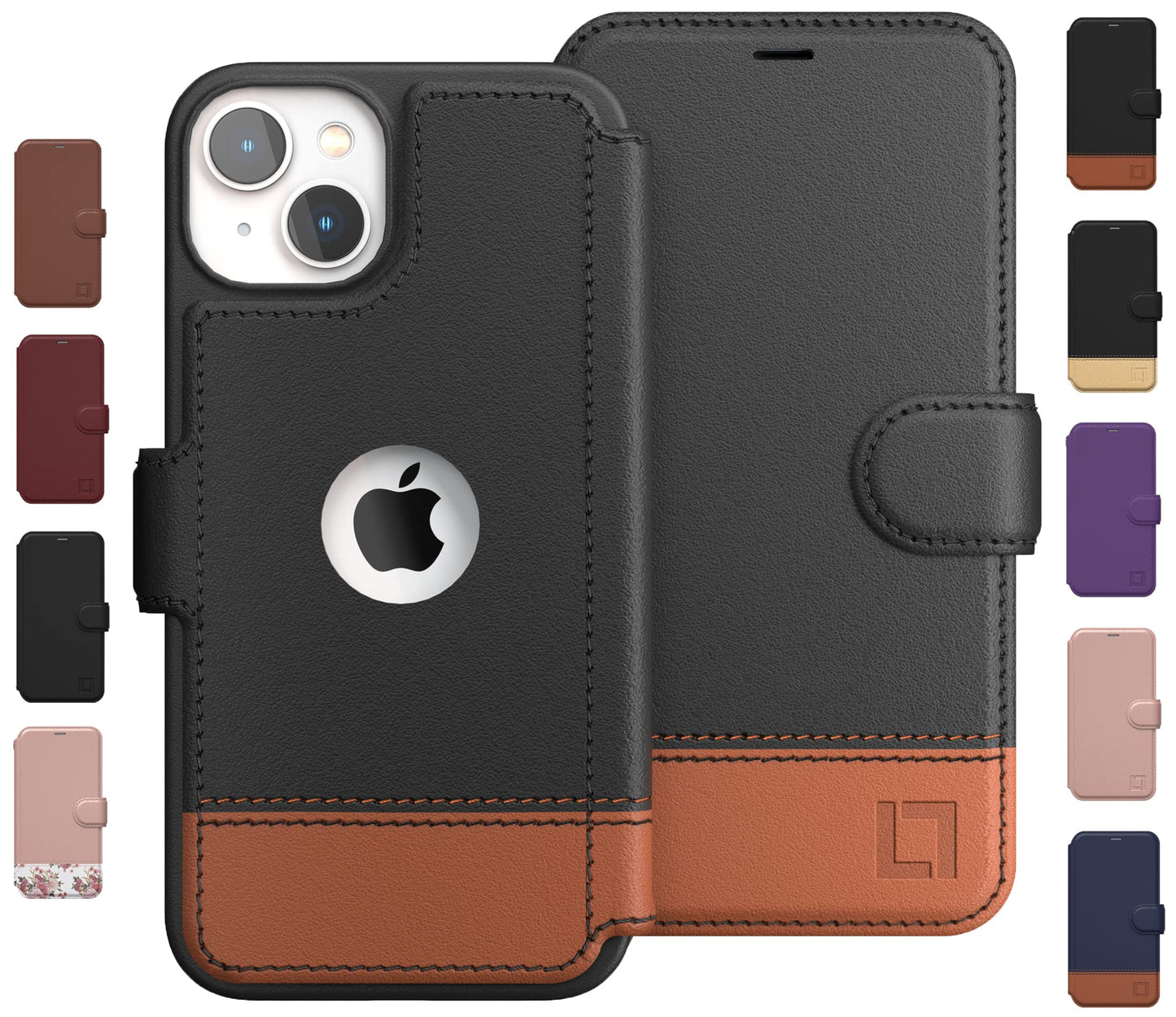 Custodia a portafoglio LUPA Legacy per iPhone 14 per donna e uomo, custodia con porta carte [sottile e protettiva] per Apple 14 (6.1”), cover in pelle per iPhone, simpatica custodia per telefono, blu e marrone, Desert Sky