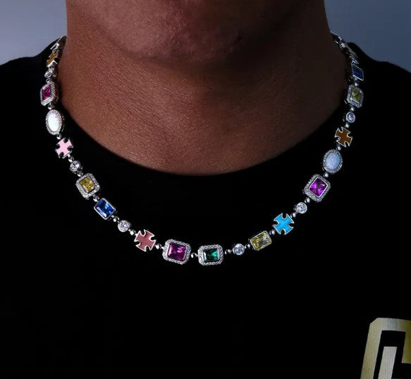 Collana Hip-Hop placcata oro con pietre preziose