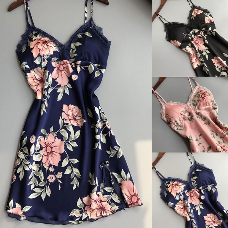 Vestaglia intima da donna, vestito da notte, pigiama in pizzo, raso di seta