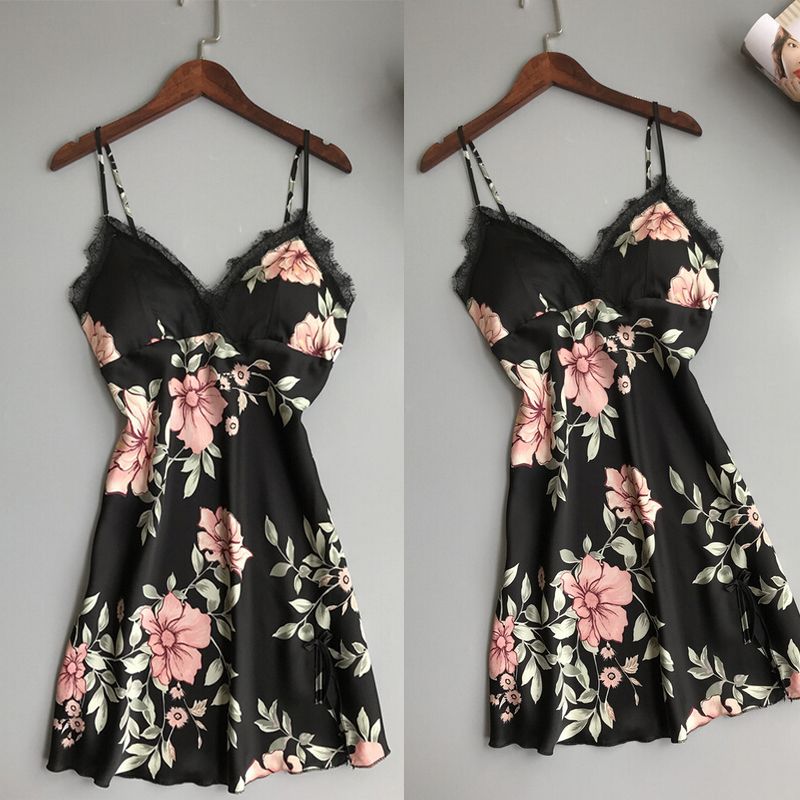 Vestaglia intima da donna, vestito da notte, pigiama in pizzo, raso di seta
