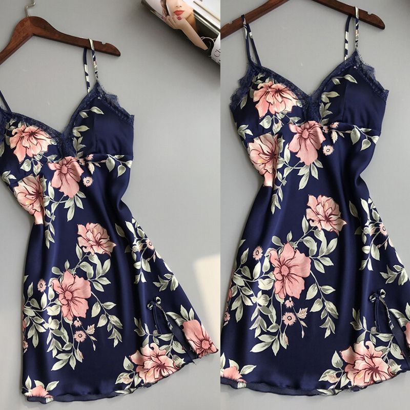 Vestaglia intima da donna, vestito da notte, pigiama in pizzo, raso di seta