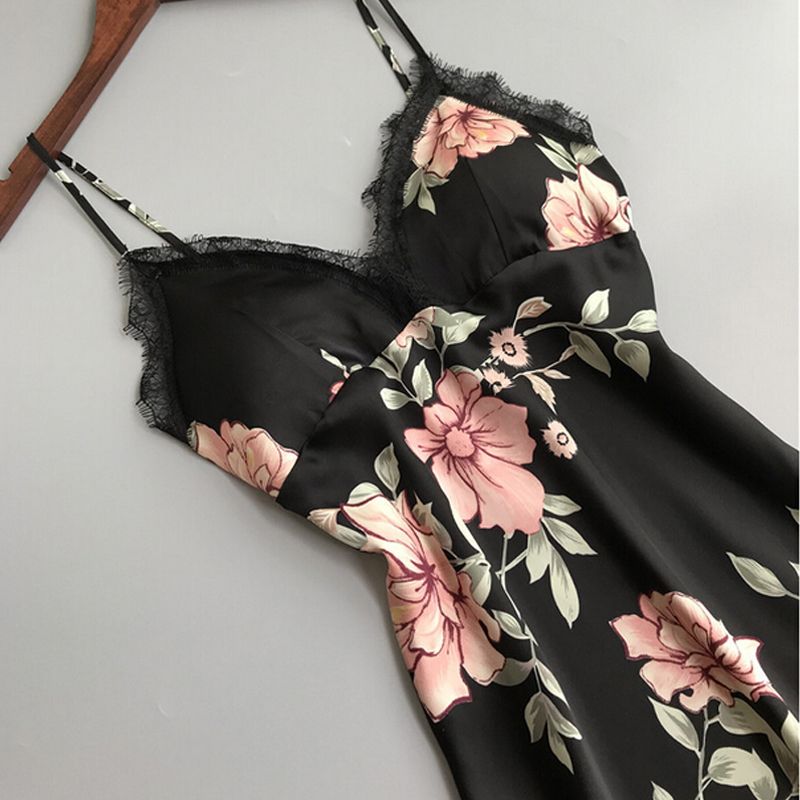 Vestaglia intima da donna, vestito da notte, pigiama in pizzo, raso di seta