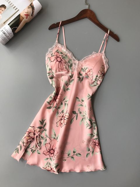 Vestaglia intima da donna, vestito da notte, pigiama in pizzo, raso di seta