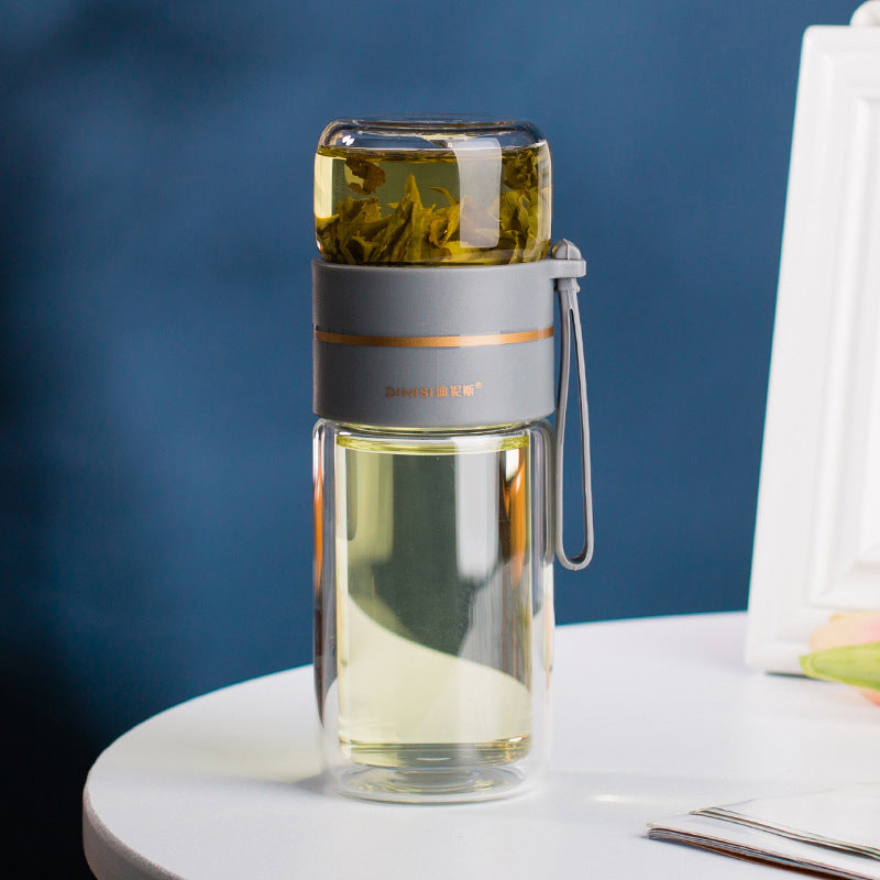Borracce in Vetro con Filtro Infusore per Tè, Separazione Tè, Doppia Parete, Bottiglia d'Acqua a Prova di Perdite
