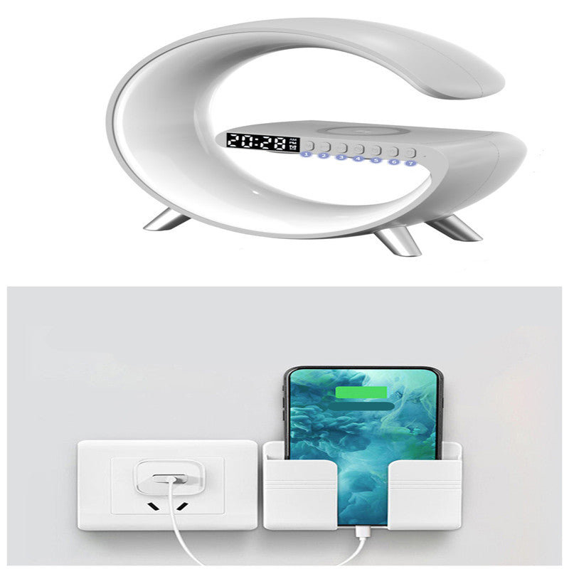 Nuova Lampada Intelligente a LED a forma di G con Altoparlante Bluetooth, Caricatore Wireless, Lampada d'Atmosfera, Controllo tramite App per Camera da Letto e Arredamento Casa