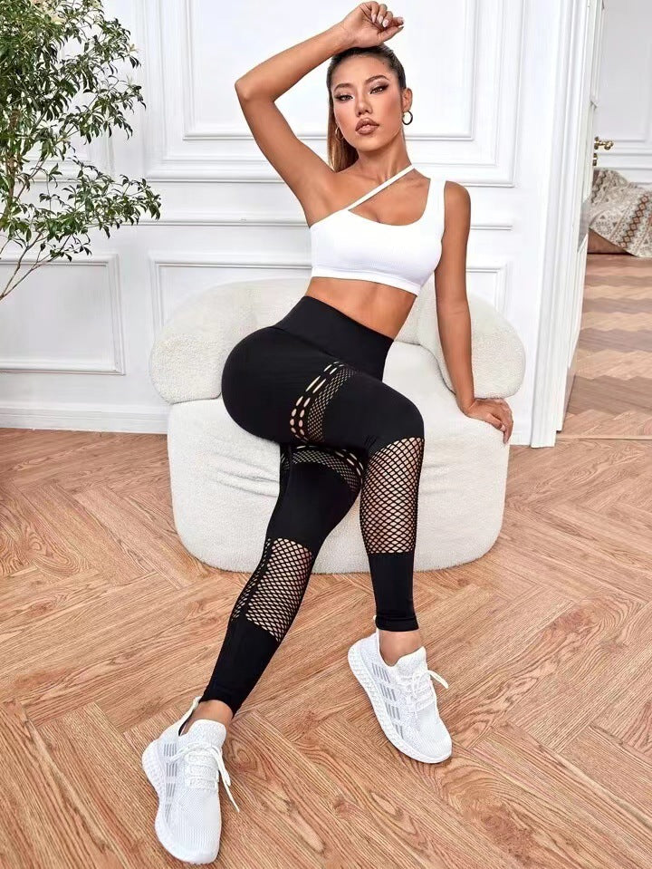 Pantaloni Yoga Senza Cuciture con Dettagli Vuoti per Allenamento Fitness