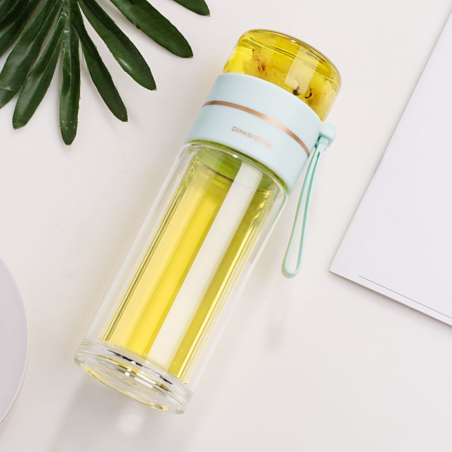 Borracce in Vetro con Filtro Infusore per Tè, Separazione Tè, Doppia Parete, Bottiglia d'Acqua a Prova di Perdite
