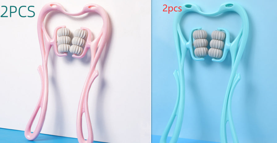 Massaggiatore manuale multifunzione per il collo a sei ruote con rulli massaggianti e per alleviare la tensione