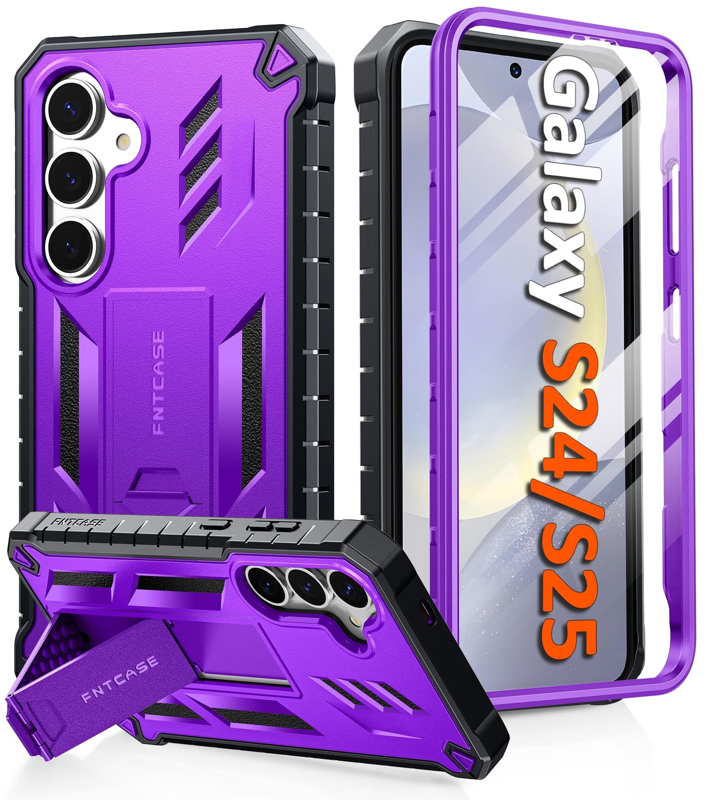 FNTCASE per Samsung Galaxy S25 Cover: per Samsung Galaxy S24 Cover Protettiva Anti-caduta di Grado Militare con Cavalletto | Custodia per Telefono Robusta Antiurto Opaca (Viola)