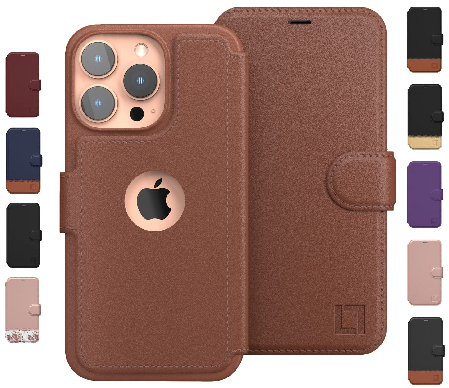 Custodia a portafoglio LUPA Legacy per iPhone 14 per donna e uomo, custodia con porta carte [sottile e protettiva] per Apple 14 (6.1”), cover in pelle per iPhone, simpatica custodia per telefono, blu e marrone, Desert Sky