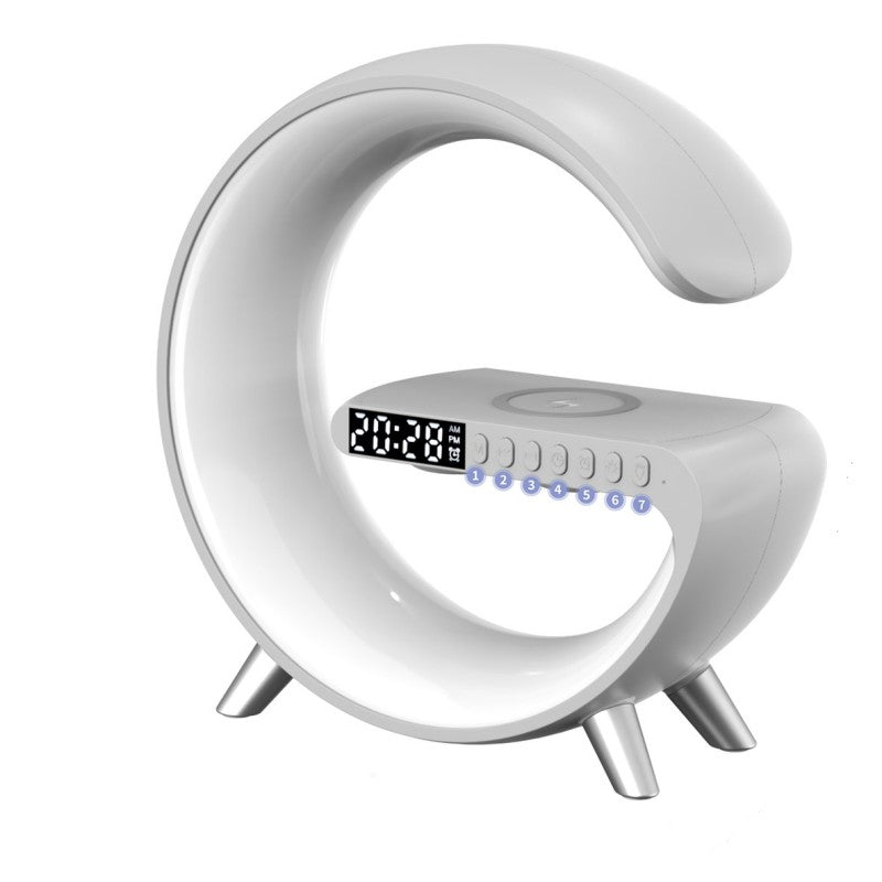 Nuova Lampada Intelligente a LED a forma di G con Altoparlante Bluetooth, Caricatore Wireless, Lampada d'Atmosfera, Controllo tramite App per Camera da Letto e Arredamento Casa