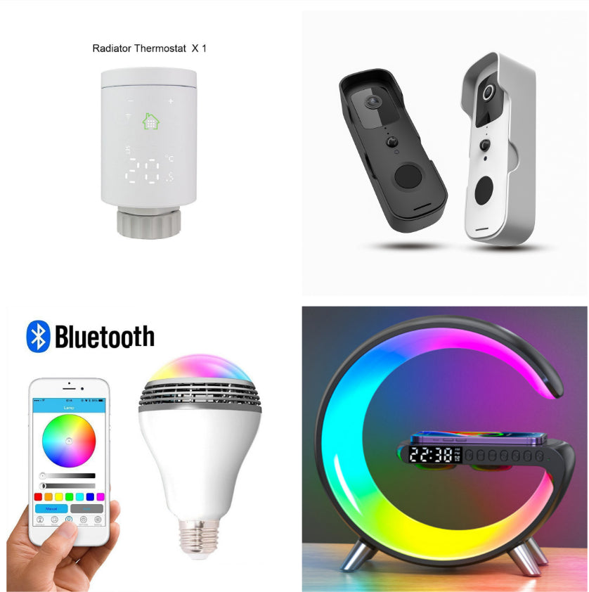 Nuova Lampada Intelligente a LED a forma di G con Altoparlante Bluetooth, Caricatore Wireless, Lampada d'Atmosfera, Controllo tramite App per Camera da Letto e Arredamento Casa
