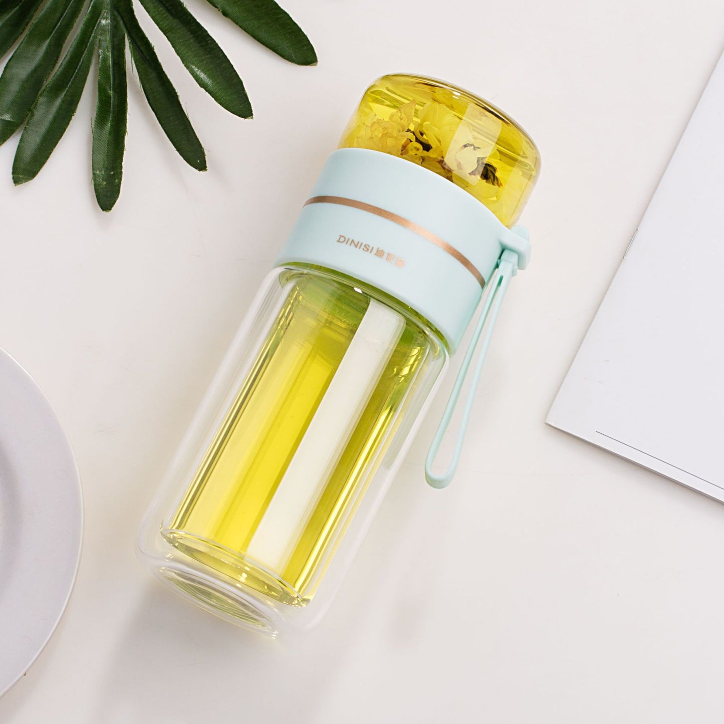 Borracce in Vetro con Filtro Infusore per Tè, Separazione Tè, Doppia Parete, Bottiglia d'Acqua a Prova di Perdite