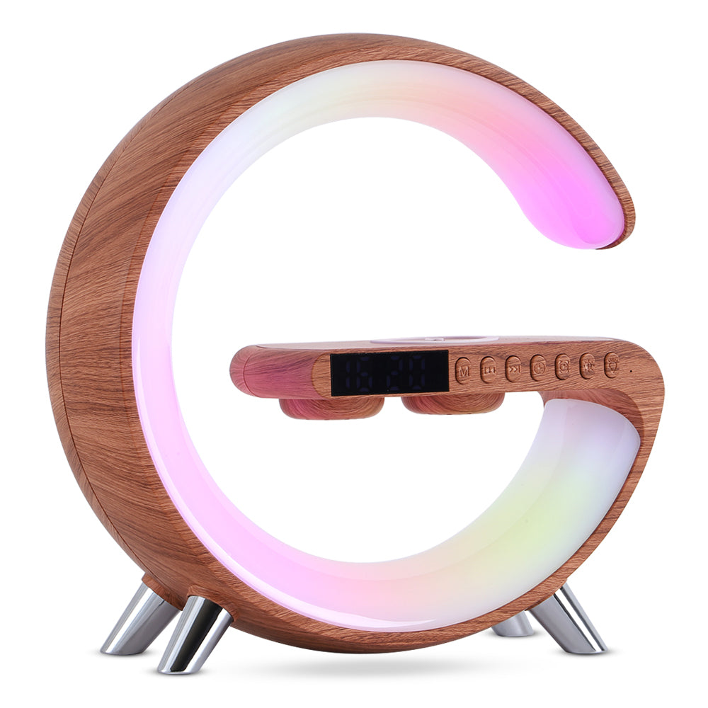 Nuova Lampada Intelligente a LED a forma di G con Altoparlante Bluetooth, Caricatore Wireless, Lampada d'Atmosfera, Controllo tramite App per Camera da Letto e Arredamento Casa