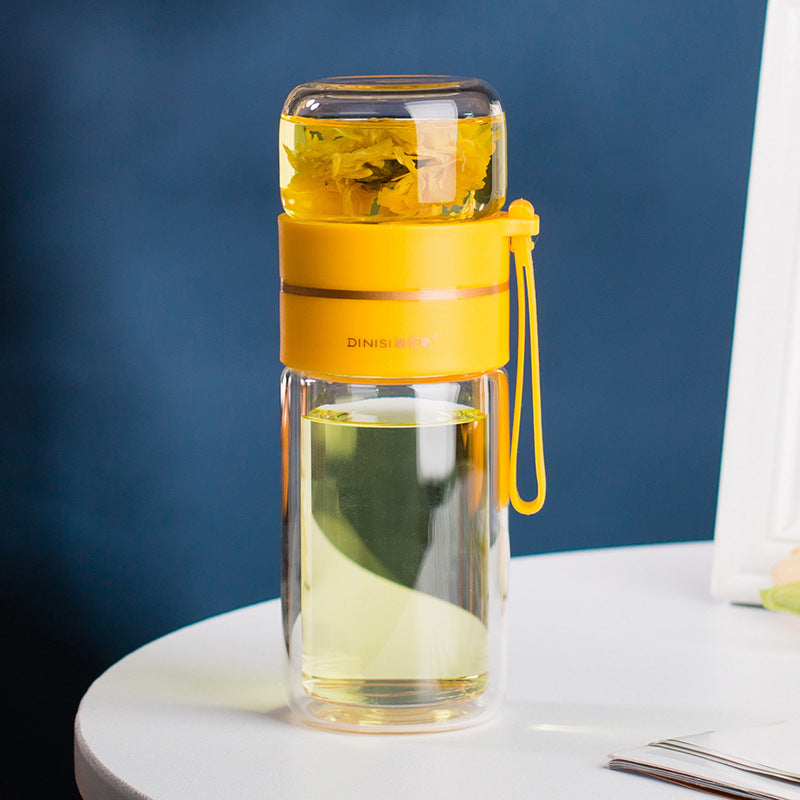 Borracce in Vetro con Filtro Infusore per Tè, Separazione Tè, Doppia Parete, Bottiglia d'Acqua a Prova di Perdite