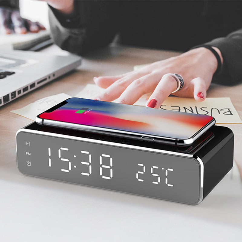 Sveglia elettrica a LED con caricabatterie wireless, display digitale da scrivania, sveglia con termometro, orologio a specchio HD, decorazione da tavolo