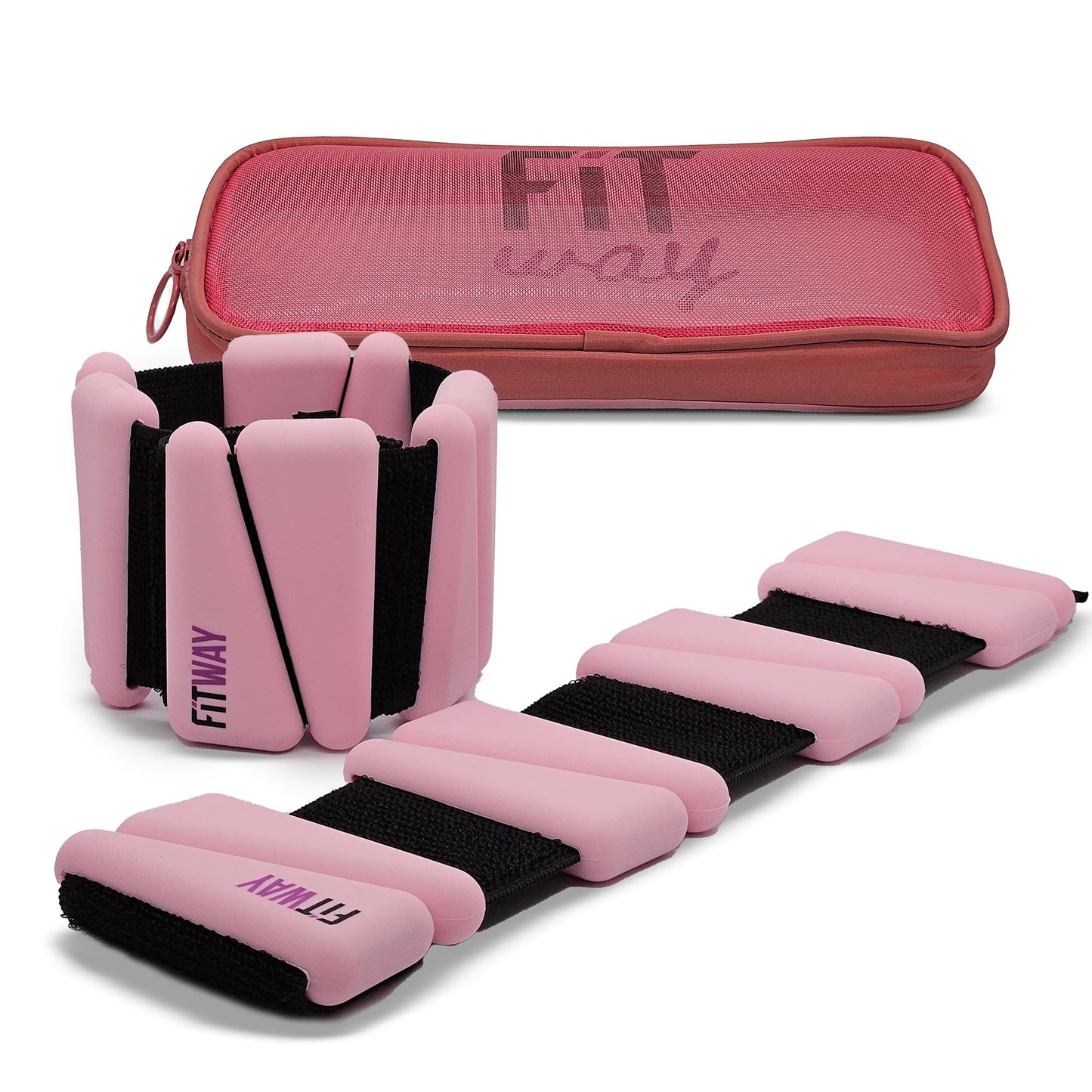 FITWAY | 1 paio 2 libbre | Pesi regolabili in silicone per caviglie | - pesi da polso - | pesi per caviglie da donna - pesi per caviglie da uomo | pesi da caviglia da 2 libbre | Adatto per Yoga Danza Pilates | silicone resistente all'acqua (rosa)