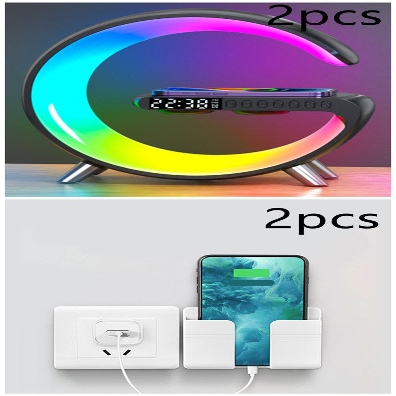 Nuova Lampada Intelligente a LED a forma di G con Altoparlante Bluetooth, Caricatore Wireless, Lampada d'Atmosfera, Controllo tramite App per Camera da Letto e Arredamento Casa