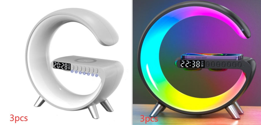 Nuova Lampada Intelligente a LED a forma di G con Altoparlante Bluetooth, Caricatore Wireless, Lampada d'Atmosfera, Controllo tramite App per Camera da Letto e Arredamento Casa