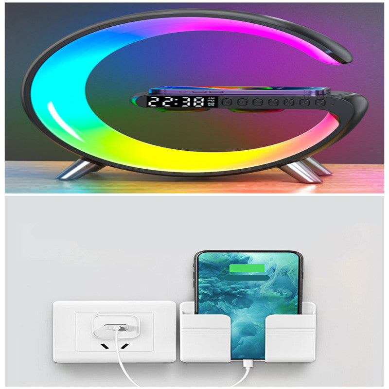 Nuova Lampada Intelligente a LED a forma di G con Altoparlante Bluetooth, Caricatore Wireless, Lampada d'Atmosfera, Controllo tramite App per Camera da Letto e Arredamento Casa