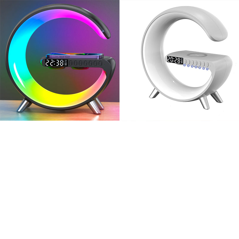 Nuova Lampada Intelligente a LED a forma di G con Altoparlante Bluetooth, Caricatore Wireless, Lampada d'Atmosfera, Controllo tramite App per Camera da Letto e Arredamento Casa