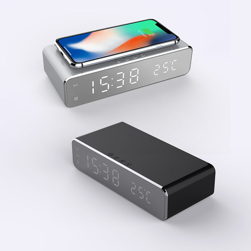 Sveglia elettrica a LED con caricabatterie wireless, display digitale da scrivania, sveglia con termometro, orologio a specchio HD, decorazione da tavolo