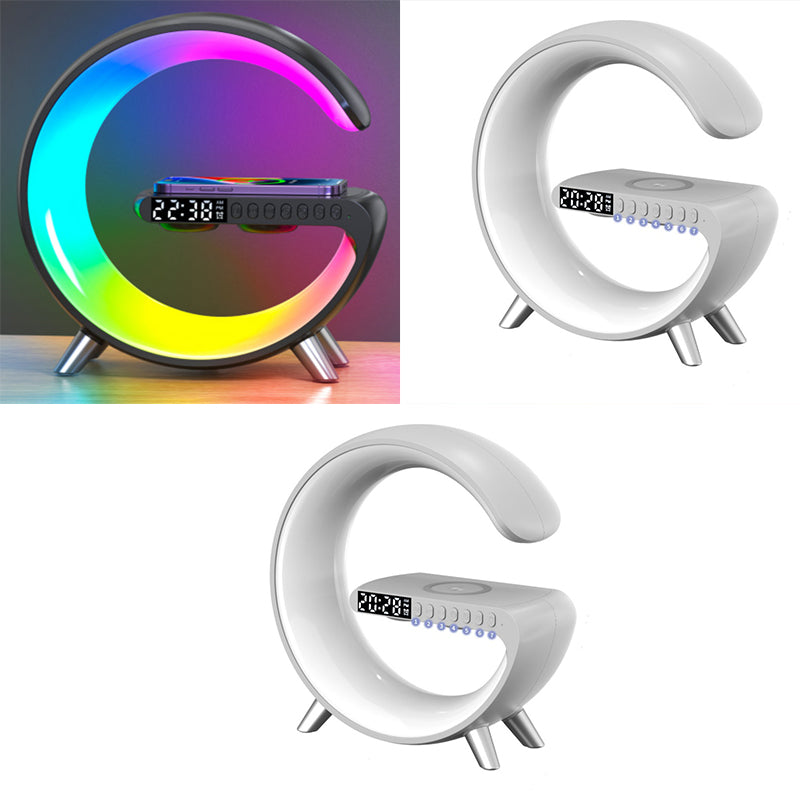 Nuova Lampada Intelligente a LED a forma di G con Altoparlante Bluetooth, Caricatore Wireless, Lampada d'Atmosfera, Controllo tramite App per Camera da Letto e Arredamento Casa