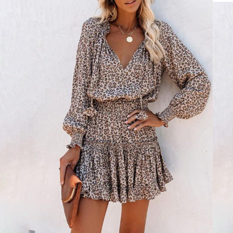 Vestito a maniche lunghe con stampa floreale, alla moda, patchwork, maniche a sbuffo, abiti in vita, abbigliamento femminile