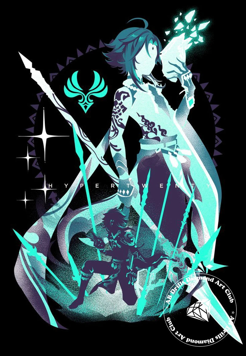 Genshin Impact 5D DIY AB Diamond Painting Anime Game Girl Xiao And Zhongli Cross Stitch Rhinestones Mosaic Embroidery Home Decor