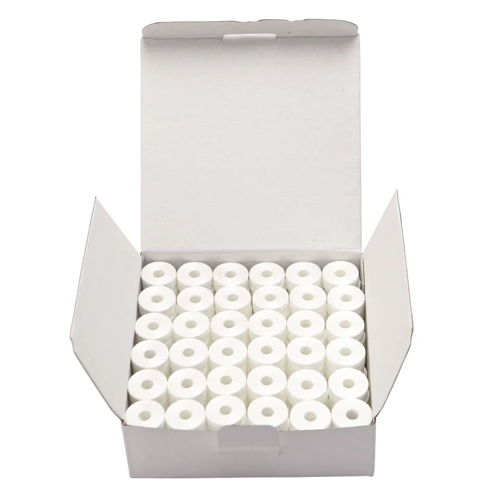 144 Eco-friendly Coreless Prewound Bobbins Thread Sideless Style L 60WT Polyester 145 Meters Long White And Black Colors Choice