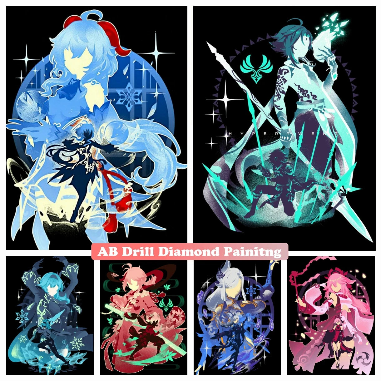Genshin Impact 5D DIY AB Diamond Painting Anime Game Girl Xiao And Zhongli Cross Stitch Rhinestones Mosaic Embroidery Home Decor