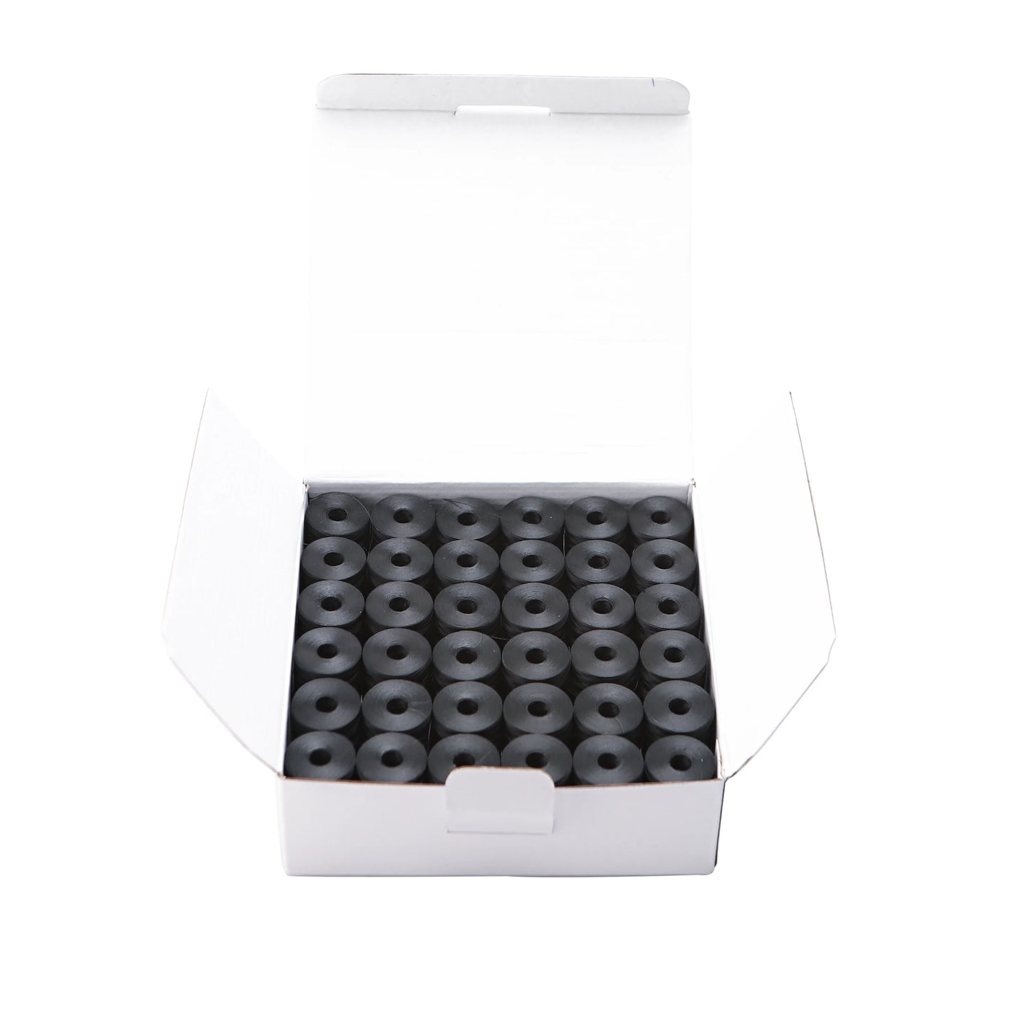 144 Eco-friendly Coreless Prewound Bobbins Thread Sideless Style L 60WT Polyester 145 Meters Long White And Black Colors Choice