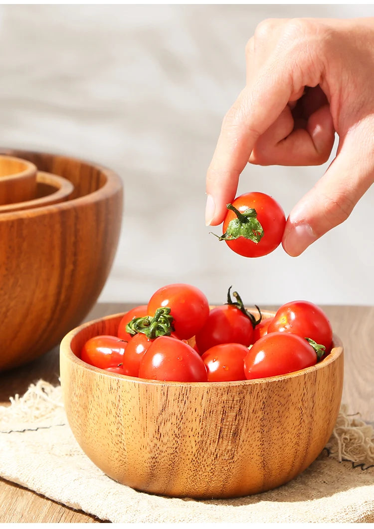 Simple Acacia Wood Bowl Household Salad Mixing Wooden Basin Kneading Solid Wood Bowl Thickened Soaking Bowl Wooden Tableware
