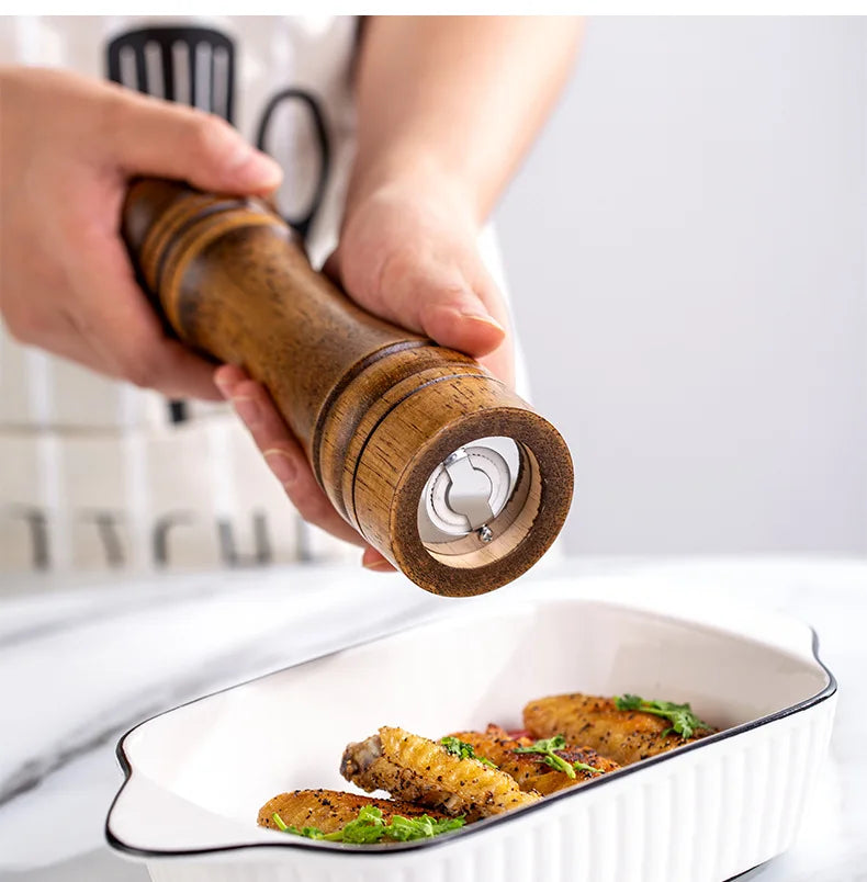 5/8/10 Inch Solid Wood Salt and Pepper Mills Spice Grain Grinder with Adjustable Ceramic Grinding Core Kitchen Tools Mills