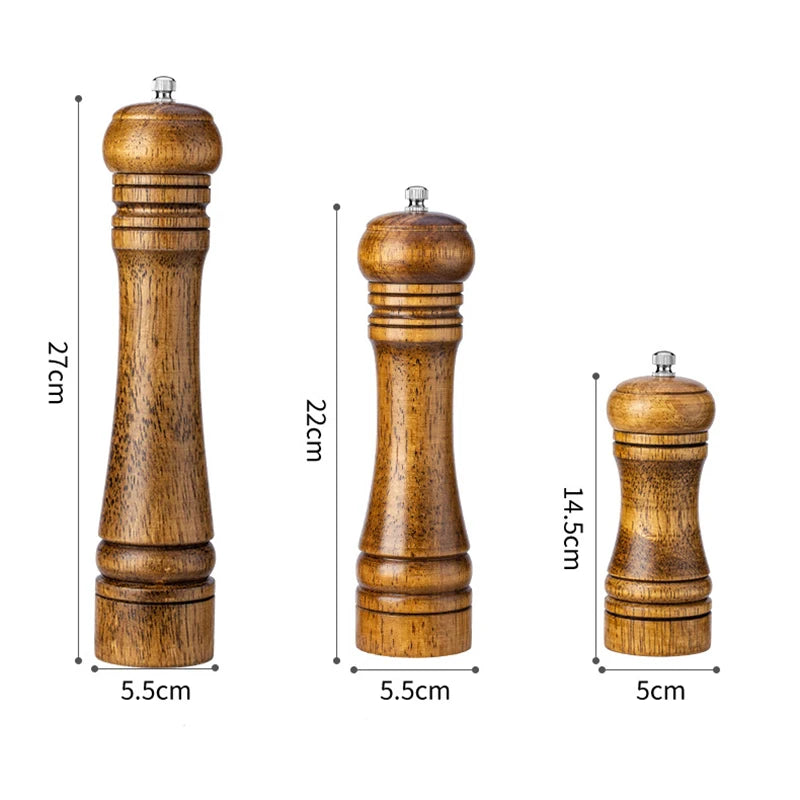 5/8/10 Inch Solid Wood Salt and Pepper Mills Spice Grain Grinder with Adjustable Ceramic Grinding Core Kitchen Tools Mills