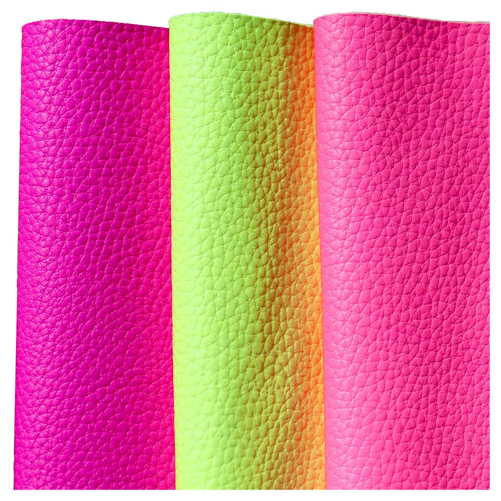 30x132cm Roll Neon Pink Yellow Litchi Textured Soft Faux Synthetic PU Leather Fabric For Handbags Bows Sewing Craft DIY BH469
