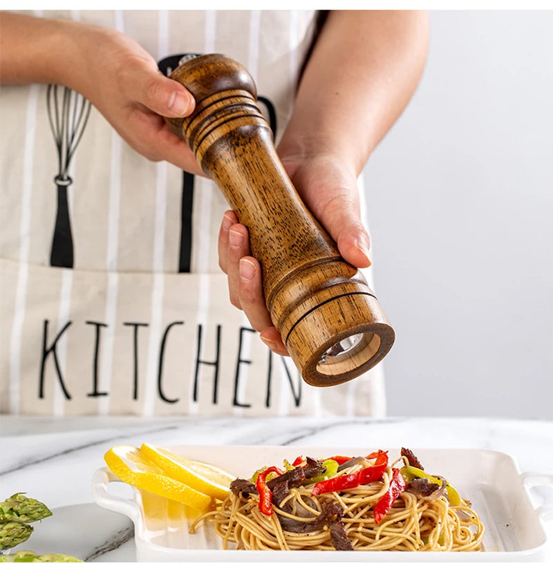 5/8/10 Inch Solid Wood Salt and Pepper Mills Spice Grain Grinder with Adjustable Ceramic Grinding Core Kitchen Tools Mills