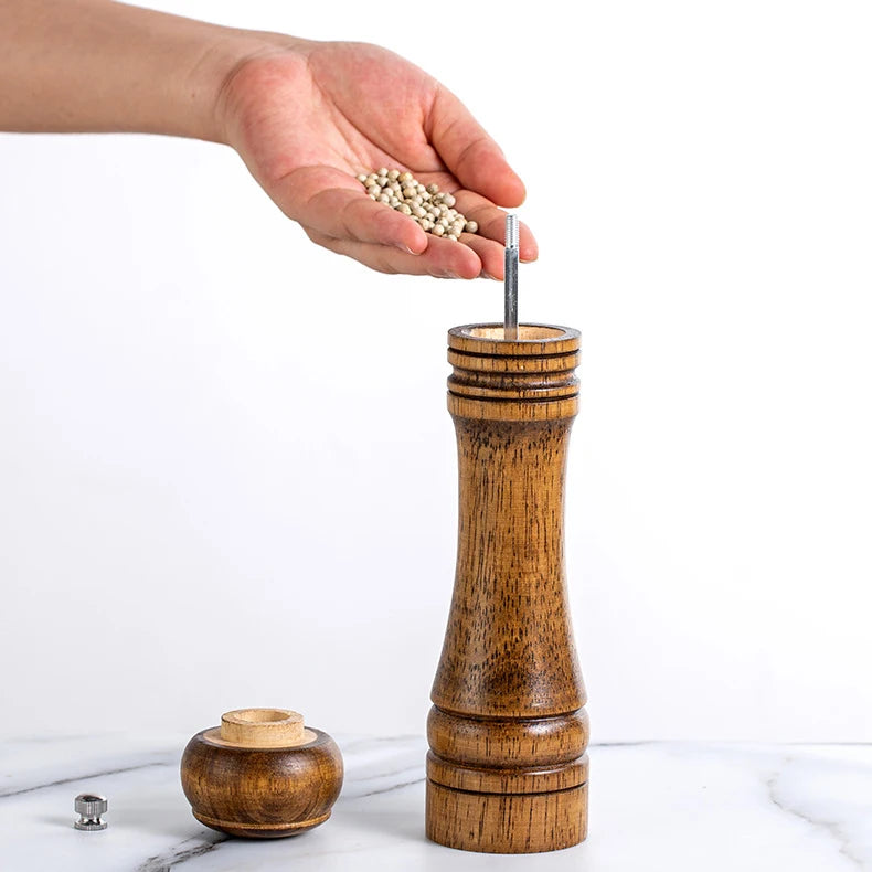 5/8/10 Inch Solid Wood Salt and Pepper Mills Spice Grain Grinder with Adjustable Ceramic Grinding Core Kitchen Tools Mills