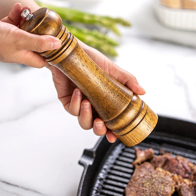 5/8/10 Inch Solid Wood Salt and Pepper Mills Spice Grain Grinder with Adjustable Ceramic Grinding Core Kitchen Tools Mills
