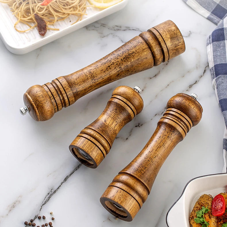 5/8/10 Inch Solid Wood Salt and Pepper Mills Spice Grain Grinder with Adjustable Ceramic Grinding Core Kitchen Tools Mills
