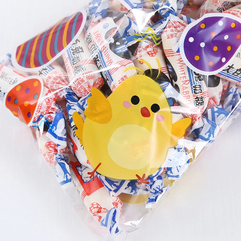 50Pcs Happy Easter Plastic Candy Bag Gift Pouch Cute Bunny Easter Eggs Packaging for Easter Gift 2024 Easter Home Decoration