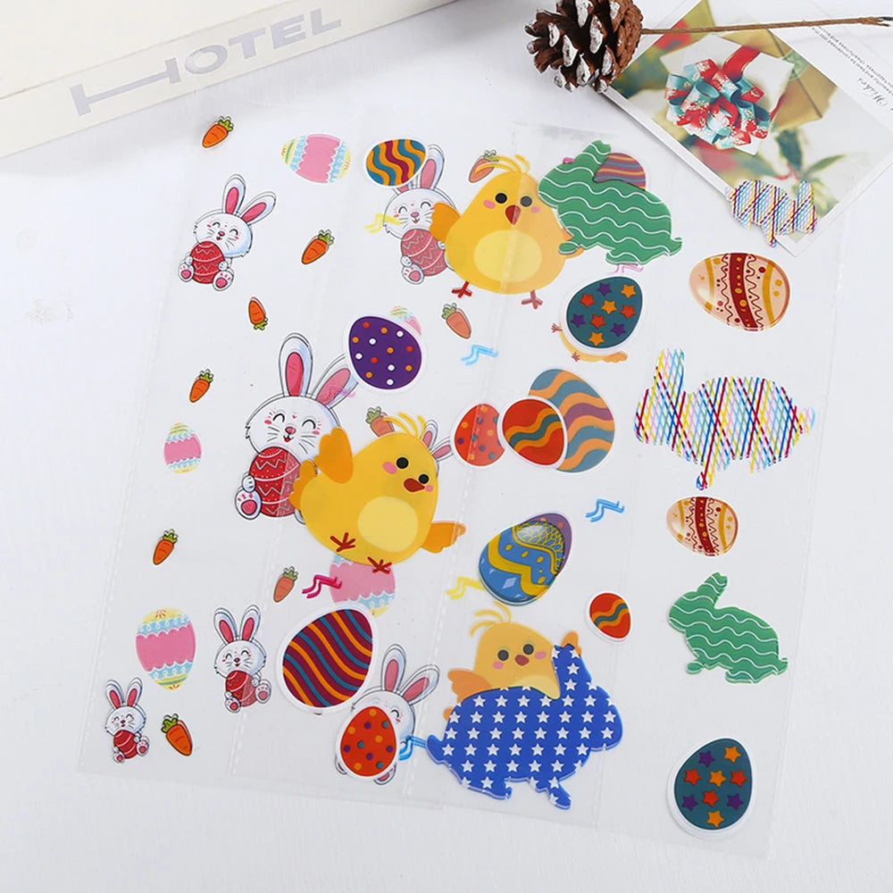 50Pcs Happy Easter Plastic Candy Bag Gift Pouch Cute Bunny Easter Eggs Packaging for Easter Gift 2024 Easter Home Decoration