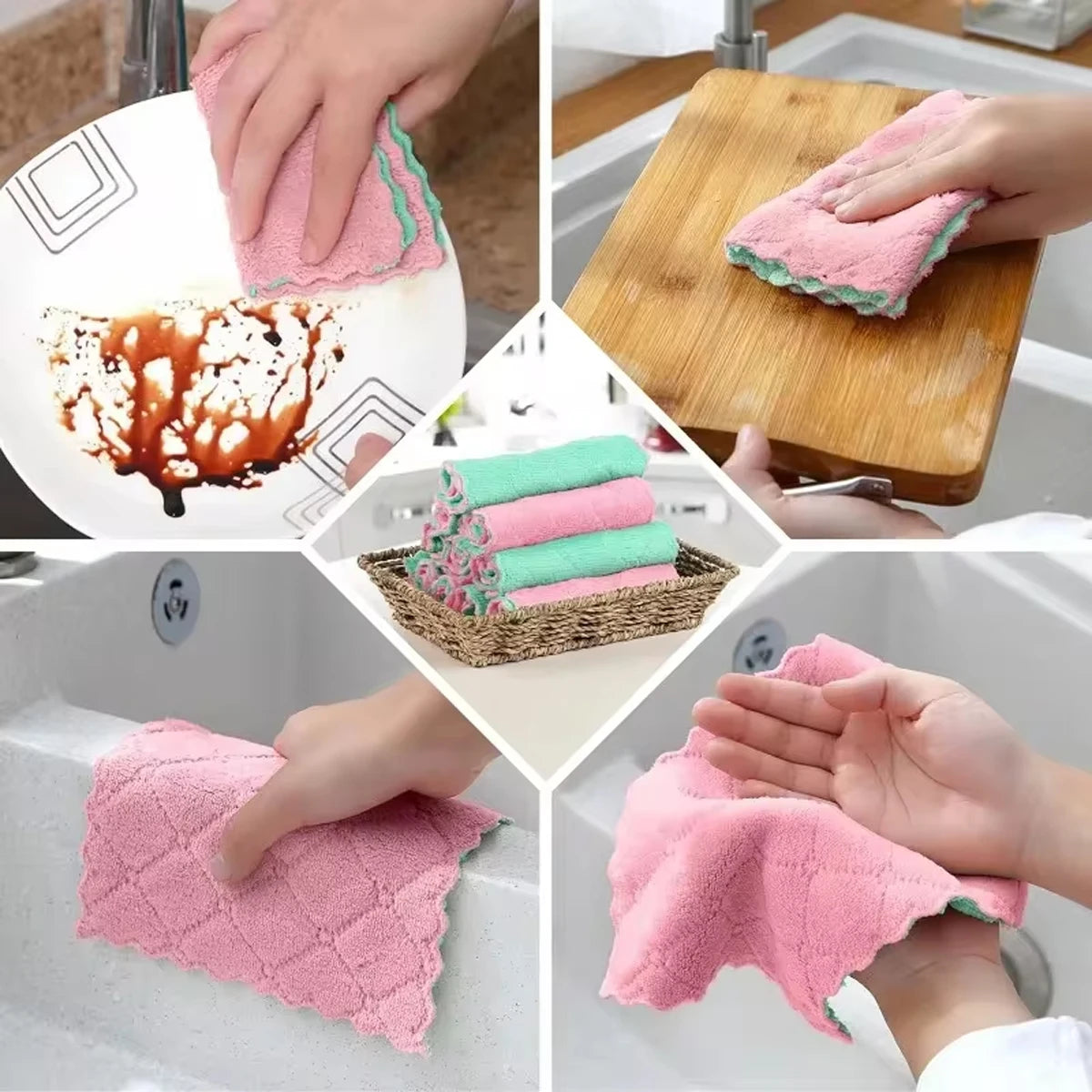 5/10-Pack Pure Cotton Random Color Kitchen Dishwashing Cloths Efficient Tableware Home Cleaning Towels Kitchen Bathroom Home