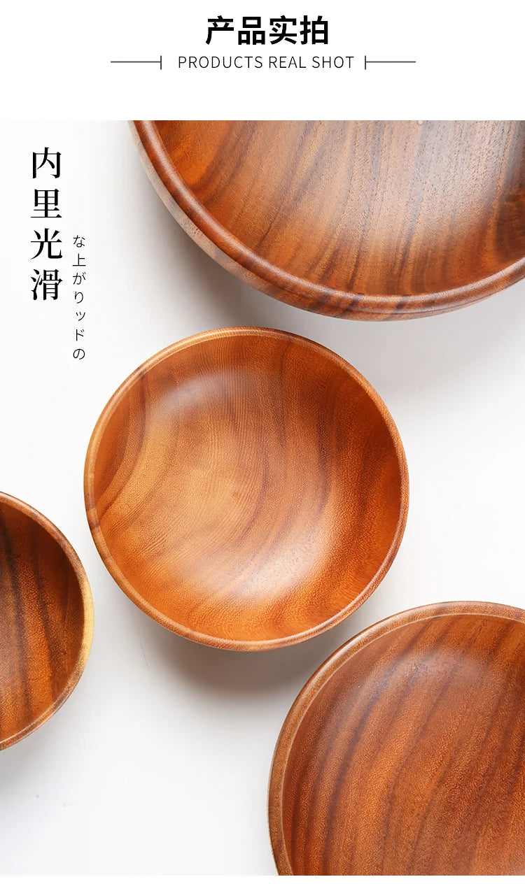 Simple Acacia Wood Bowl Household Salad Mixing Wooden Basin Kneading Solid Wood Bowl Thickened Soaking Bowl Wooden Tableware