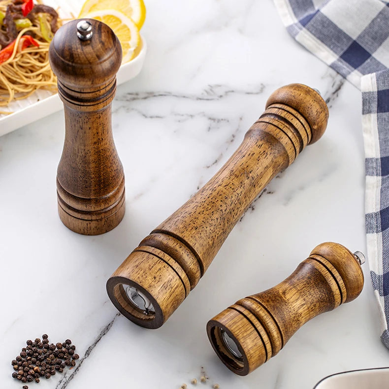 5/8/10 Inch Solid Wood Salt and Pepper Mills Spice Grain Grinder with Adjustable Ceramic Grinding Core Kitchen Tools Mills