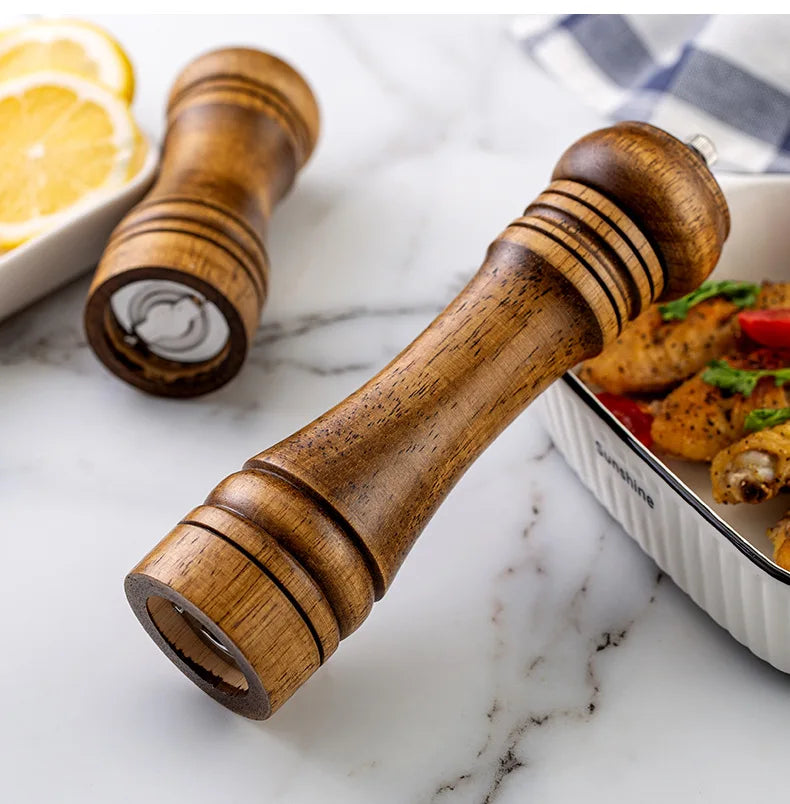 5/8/10 Inch Solid Wood Salt and Pepper Mills Spice Grain Grinder with Adjustable Ceramic Grinding Core Kitchen Tools Mills